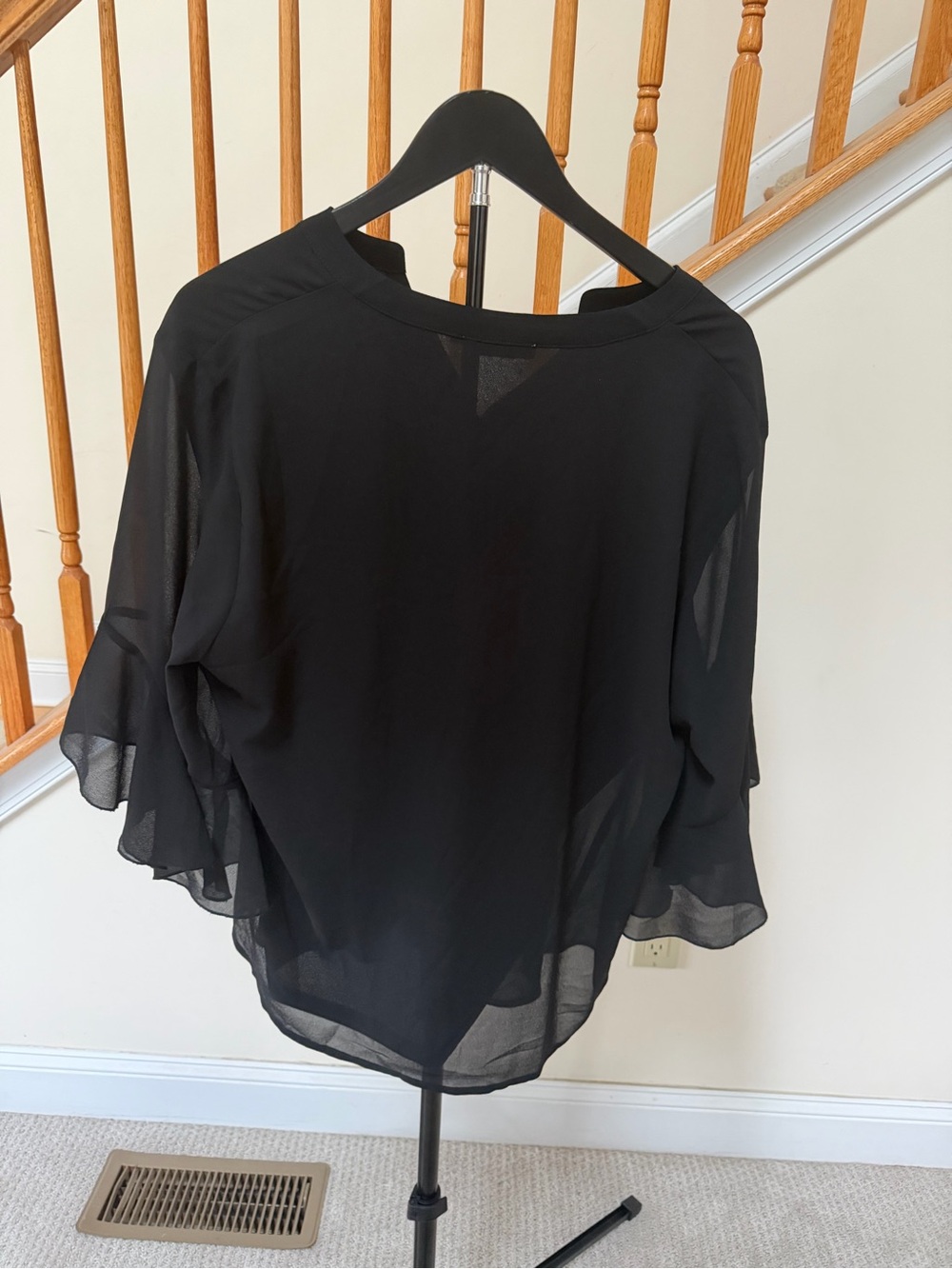 Timson Black Sheer Ruffle-Sleeve V-Neck Blouse - Picture 3 of 5